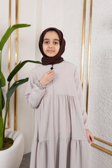 Three‑Tiered Girls’ Medine Silk Ferace Beige- ANM4002