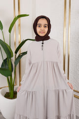 Three‑Tiered Girls’ Medine Silk Ferace Beige- ANM4002
