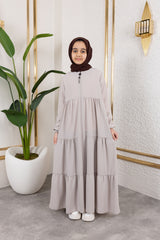 Three‑Tiered Girls’ Medine Silk Ferace Beige- ANM4002