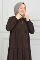 Three‑Tiered Girls’ Medine Silk Ferace Brown- ANM4002