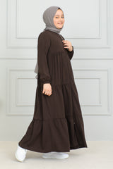 Three‑Tiered Girls’ Medine Silk Ferace Brown- ANM4002