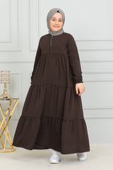 Three‑Tiered Girls’ Medine Silk Ferace Brown- ANM4002