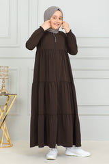 Three‑Tiered Girls’ Medine Silk Ferace Brown- ANM4002