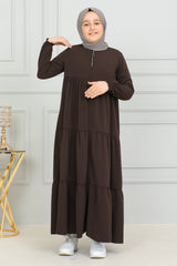 Three‑Tiered Girls’ Medine Silk Ferace Brown- ANM4002