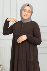Three‑Tiered Girls’ Medine Silk Ferace Brown- ANM4002