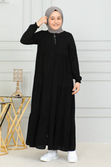 Three‑Tiered Girls’ Medine Silk Ferace Black - ANM4002