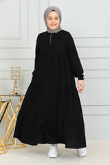 Three‑Tiered Girls’ Medine Silk Ferace Black - ANM4002