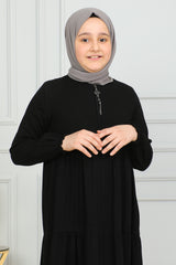 Three‑Tiered Girls’ Medine Silk Ferace Black - ANM4002