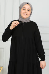 Three‑Tiered Girls’ Medine Silk Ferace Black - ANM4002