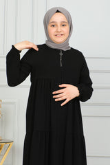 Three‑Tiered Girls’ Medine Silk Ferace Black - ANM4002