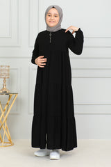 Three‑Tiered Girls’ Medine Silk Ferace Black - ANM4002
