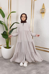 Three‑Tiered Girls’ Medine Silk Ferace Beige- ANM4002
